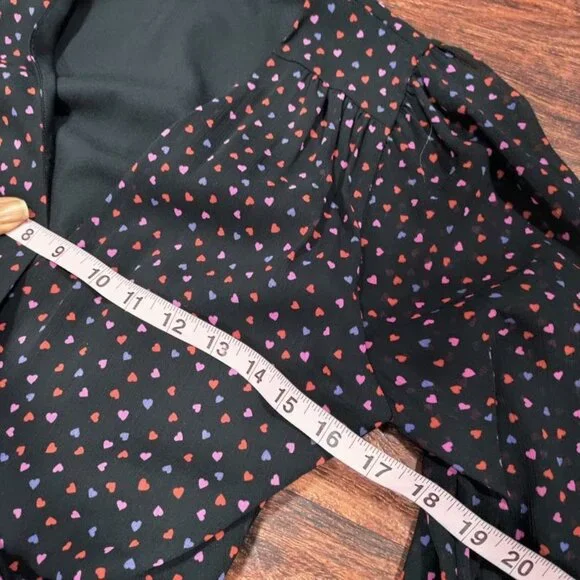 Banana Republic Wedding Guest Heart Twee Y2K Valentine Mini Wrap Dress Black 2 - Picture 12 of 12